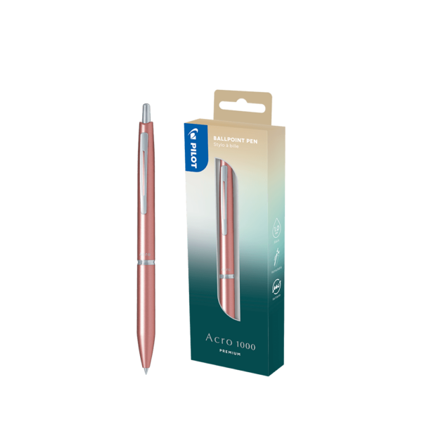 PILOT ΣΤΥΛΟ ΚΟΥΜΠΙ BALLPOINT ΜΑΥΡΟ ΜΕΛΑΝΙ BLISTER 1.0mm ACRO 1000 ΡΟΖ ΚΟΡΑΛΙ