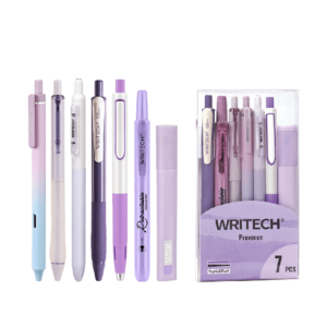 WRITECH ΣΤΥΛΟ GEL & ΜΑΡΚΑΔΟΡΟΣ ΥΠΟΓΡΑΜΜΙΣΗΣ ΣΕΤ 7 ΤΕΜΑΧΙΩΝ WRITING SET ΜΩΒ & ΜΑΥΡΟ