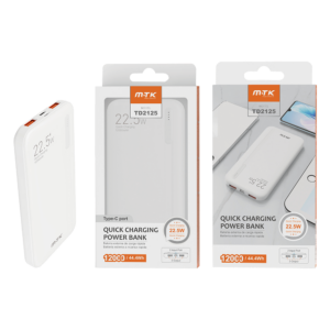 MTK POWER BANK 12000mAh/44.4Wh 2USB MICRO USB/TYPE C ΛΕΥΚΟ