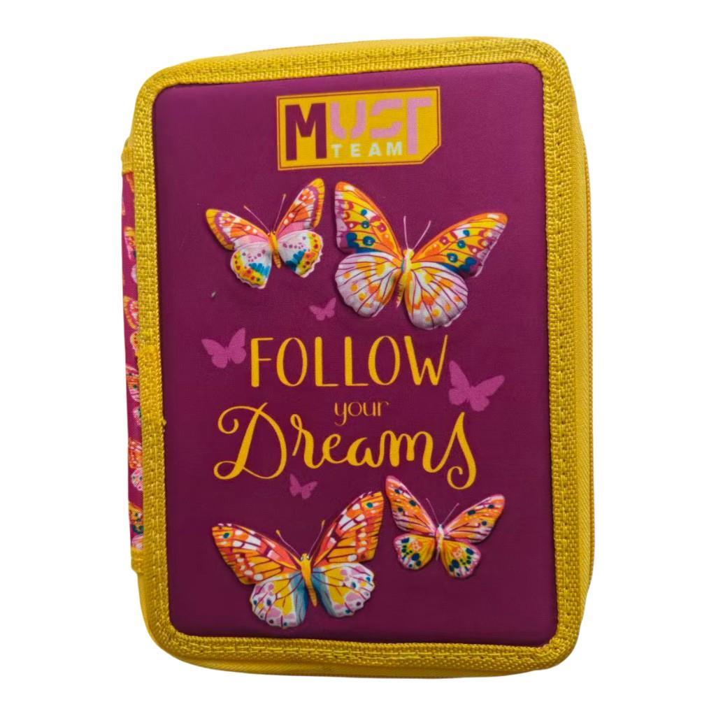 Σχολική Κασετίνα Διπλή Γεμάτη Must Team Butterfly Follow Your Dreams