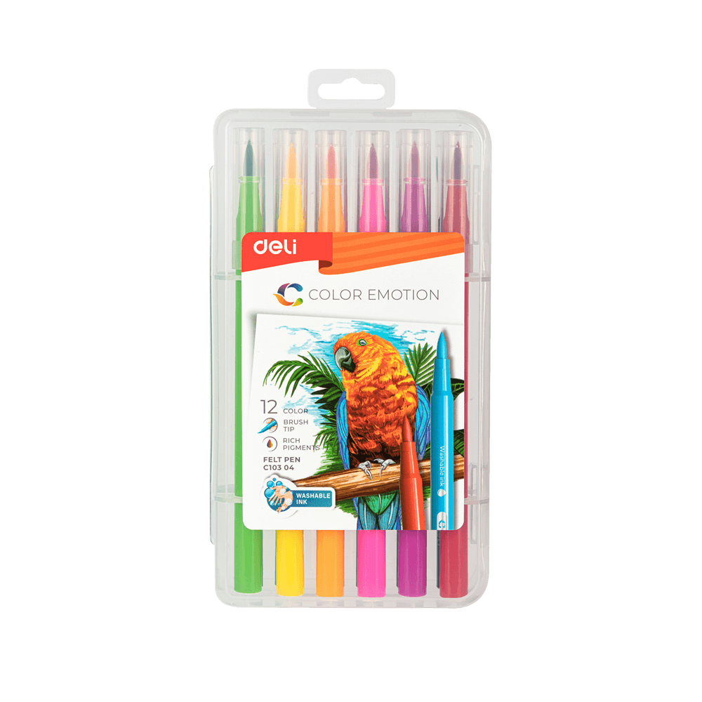 DELI ΜΑΡΚΑΔΟΡΟΙ ΣΧΕΔΙΟΥ ΠΙΝΕΛΟ WASHABLE 12 ΧΡΩΜΑΤΑ ΘΗΚΗ ΠΛΑΣΤΙΚΗ COLOR EMOTION