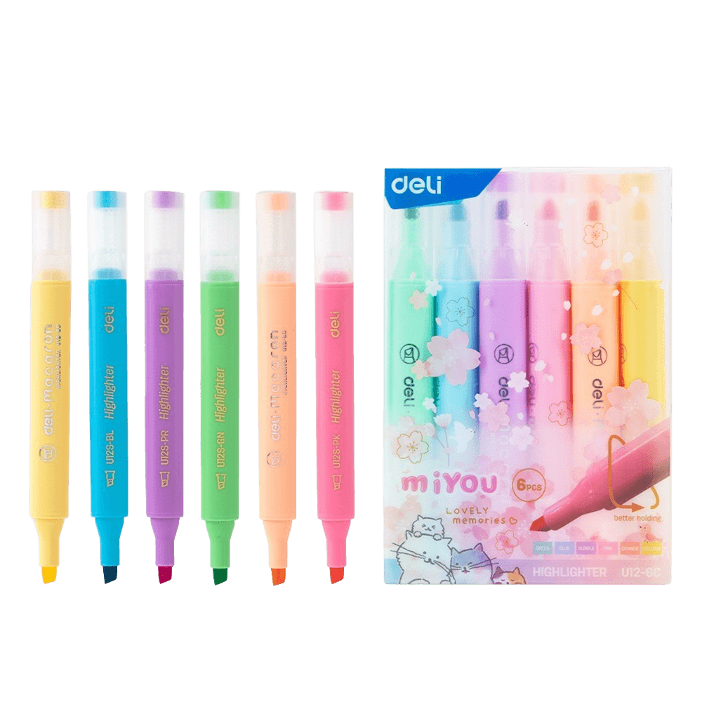 DELI ΜΑΡΚΑΔΟΡΟΙ ΥΠΟΓΡΑΜΜΙΣΗΣ ΠΛΑΚΕ 6 ΤΕΜΑΧΙΑ 1-4mm MIYOU MACARON ΑΣΣΟΡΤΙ