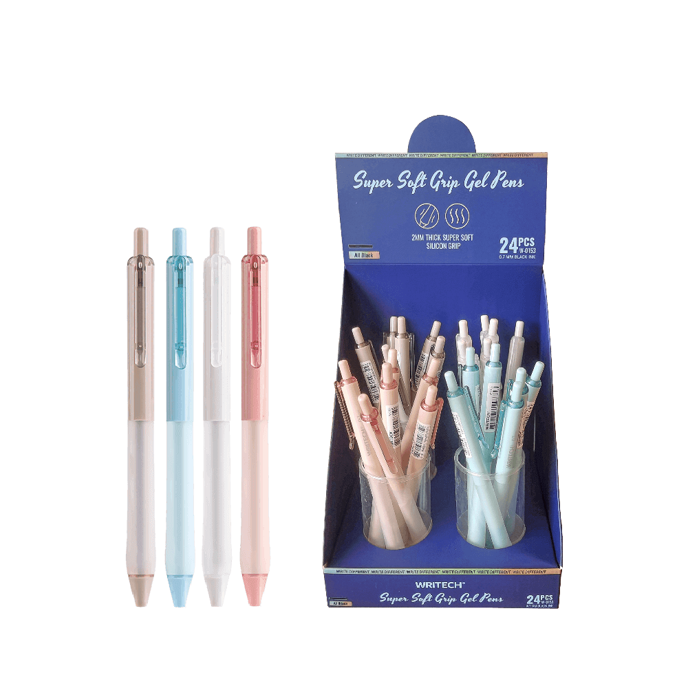 WRITECH ΒΙΤΡΙΝΑ ΓΕΜΑΤΗ ΣΤΥΛΟ GEL ΚΟΥΜΠΙ ΜΠΛΕ ΜΕΛΑΝΙ 0.7mm SOFT GRIP 24 ΤΕΜΑΧΙΑ