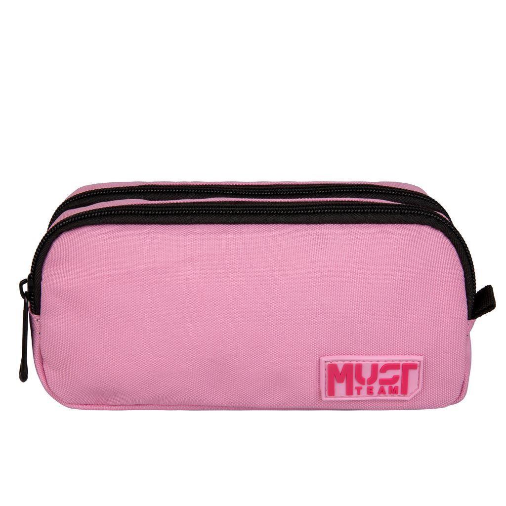 Κασετίνα Βαρελάκι Must Team Monochrome Ροζ Απαλό με Ροζ Έντονο 2 Θήκες
