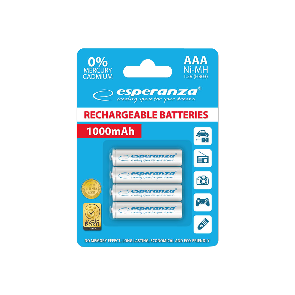 ESPERANZA ΜΠΑΤΑΡΙΑ ΕΠΑΝΑΦΟΡΤΙΖΟΜΕΝΗ AAA 1000mAh/1.2V Ni-MH ΛΕΥΚΗ 4 ΤΕΜΑΧΙΑ