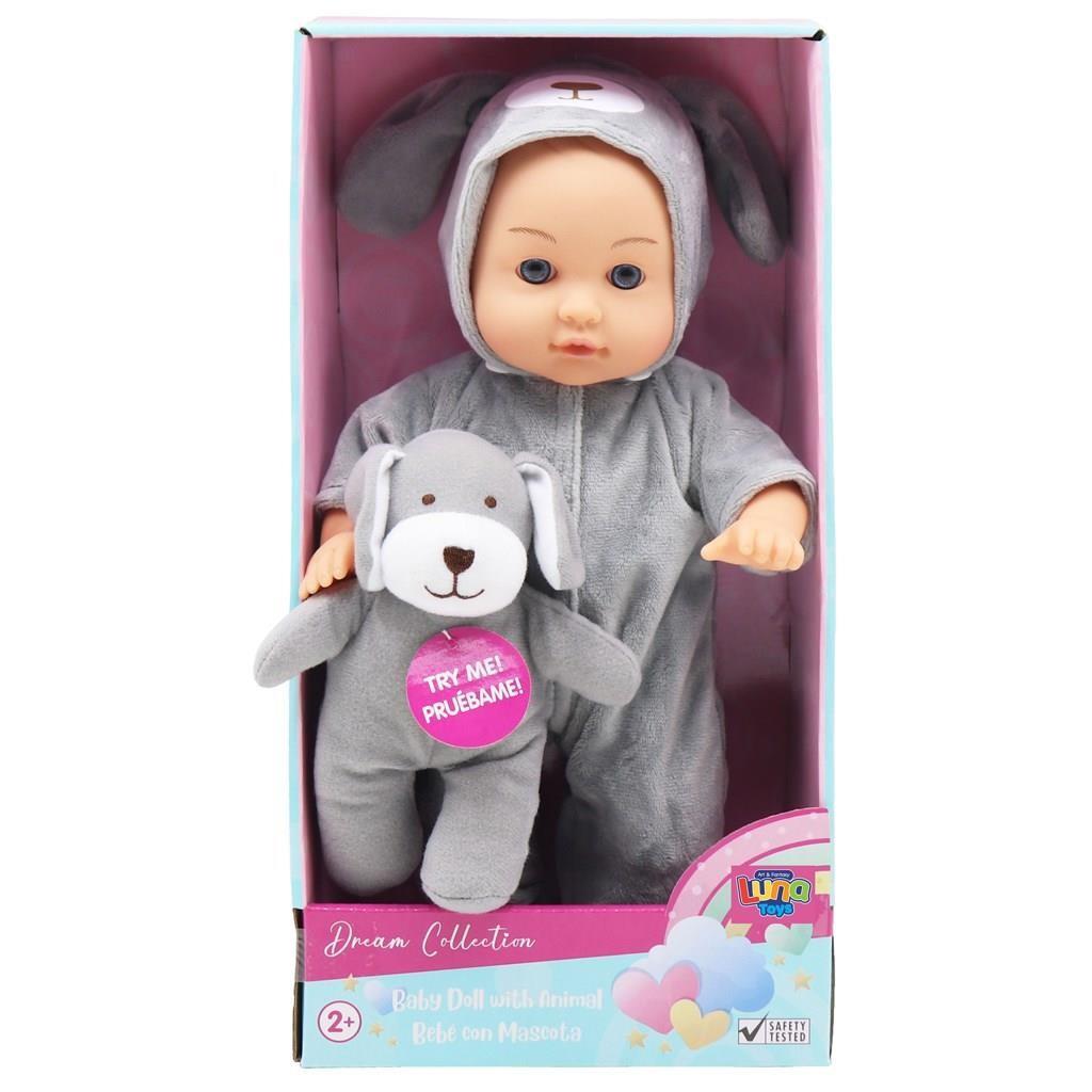 Κούκλα Μωρό 30,5 εκ. Luna Toys με ζωάκι και ήχο, 3 Σχέδια