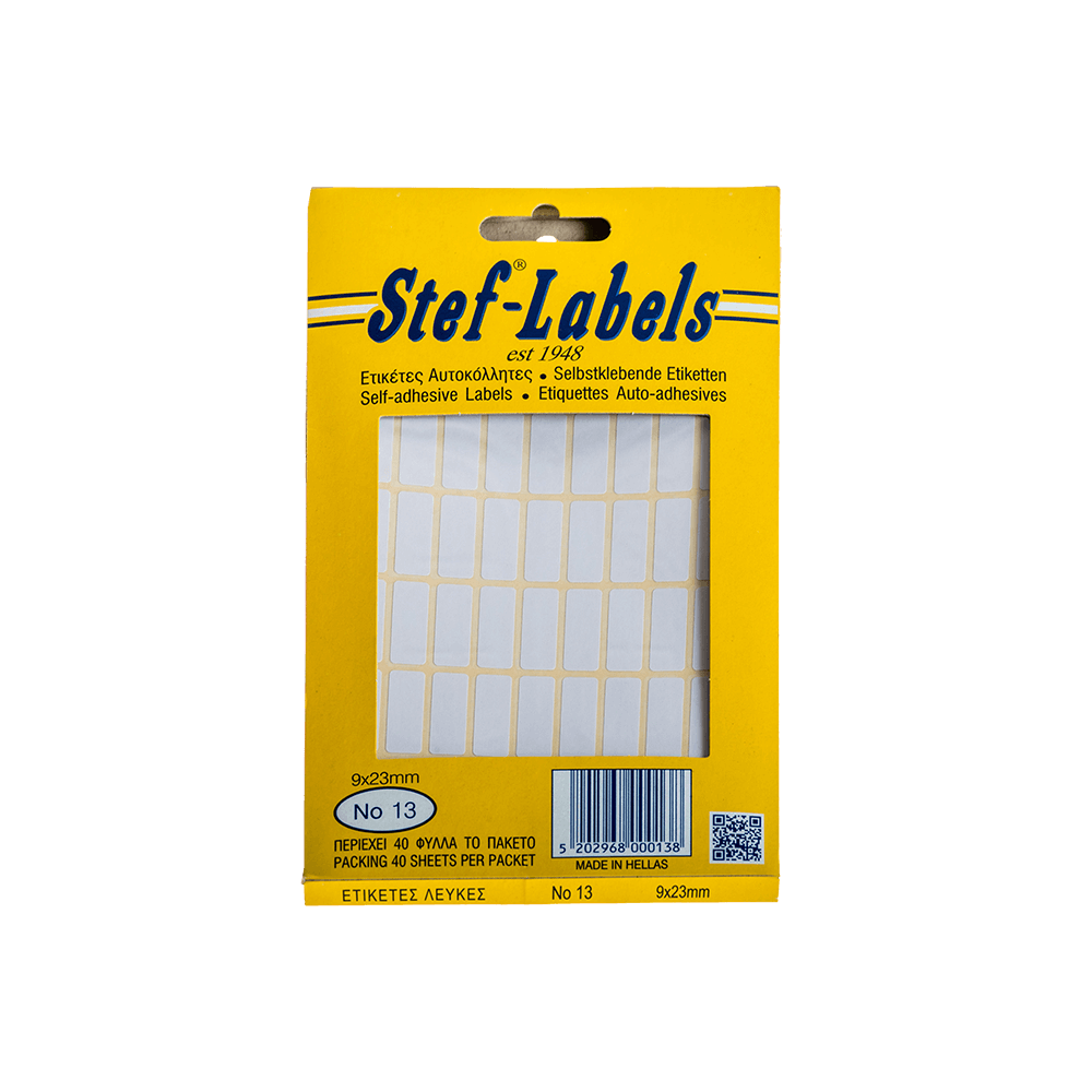 STEF ΕΤΙΚΕΤΕΣ ΑΥΤΟΚΟΛΛΗΤΕΣ 9x23mm 54/ΦΥΛΛΟ ΛΕΥΚΕΣ 40 ΦΥΛΛΑ