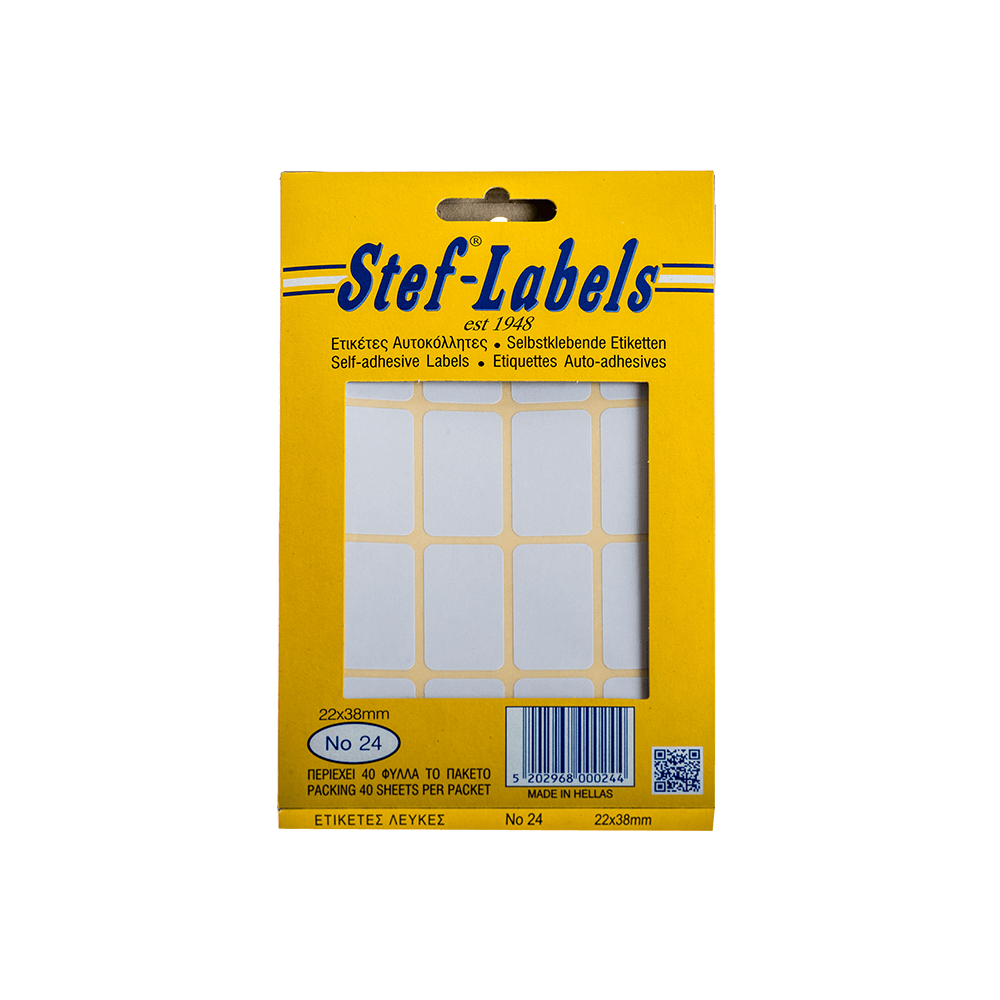 STEF ΕΤΙΚΕΤΕΣ ΑΥΤΟΚΟΛΛΗΤΕΣ 22x38mm 16/ΦΥΛΛΟ ΛΕΥΚΕΣ 40 ΦΥΛΛΑ