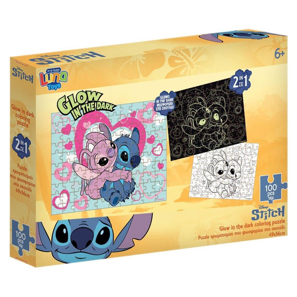 Παζλ Χρωματισμού 2 όψεων Disney Stitch Luna Toys Glow In The Dark 100Τεμ 48x34εκ.