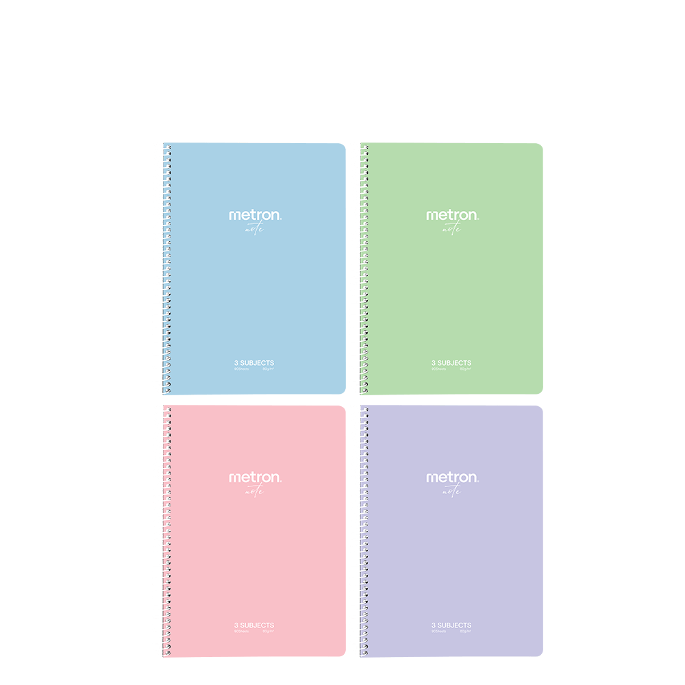 METRON NOTE ΤΕΤΡΑΔΙΟ ΡΙΓΕ 90 ΦΥΛΛΑ 3 ΘΕΜΑΤΑ A4 80gsm ΣΠΙΡΑΛ ΑΣΦΑΛΕΙΑΣ ΠΑΣΤΕΛ ΑΣΣΟΡΤΙ 8 ΤΕΜΑΧΙΑ