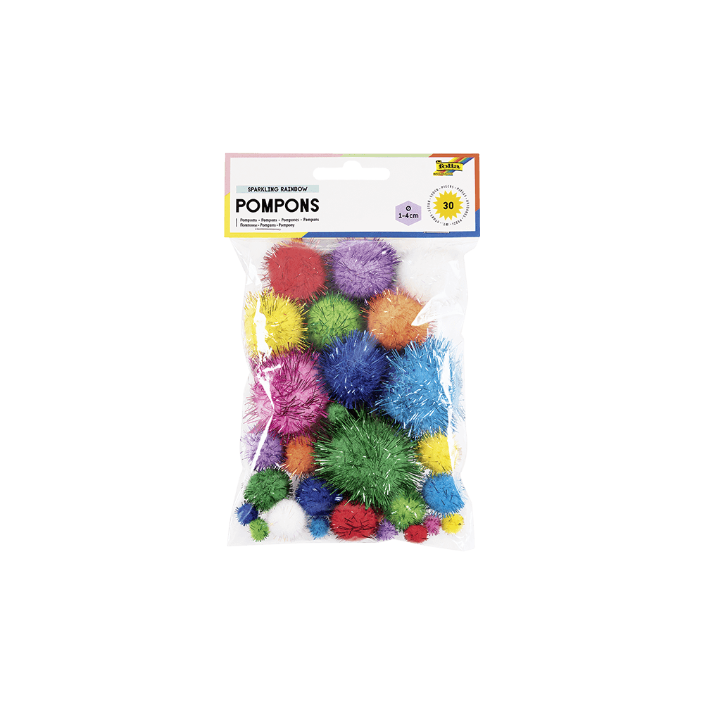 FOLIA ΠΟΜ ΠΟΜ BLISTER ΣΕΤ 30 ΤΕΜΑΧΙΑ 1-4cm SPARKLING RAINBOW