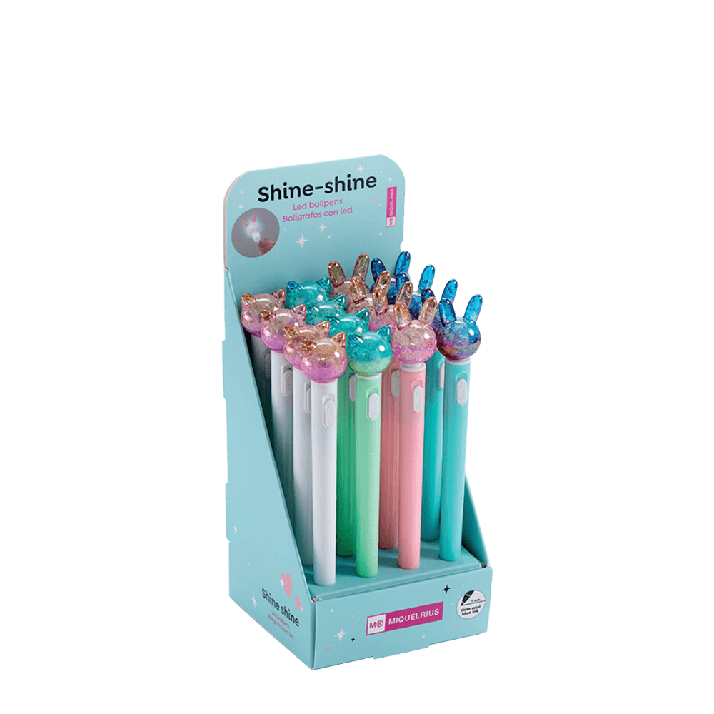 BACK2FUN ΒΙΤΡΙΝΑ ΓΕΜΑΤΗ ΣΤΥΛΟ BALLPOINT ΚΑΠΑΚΙ ΜΠΛΕ ΜΕΛΑΝΙ 0.7mm LED ΑΣΣΟΡΤΙ 16 ΤΕΜΑΧΙΑ