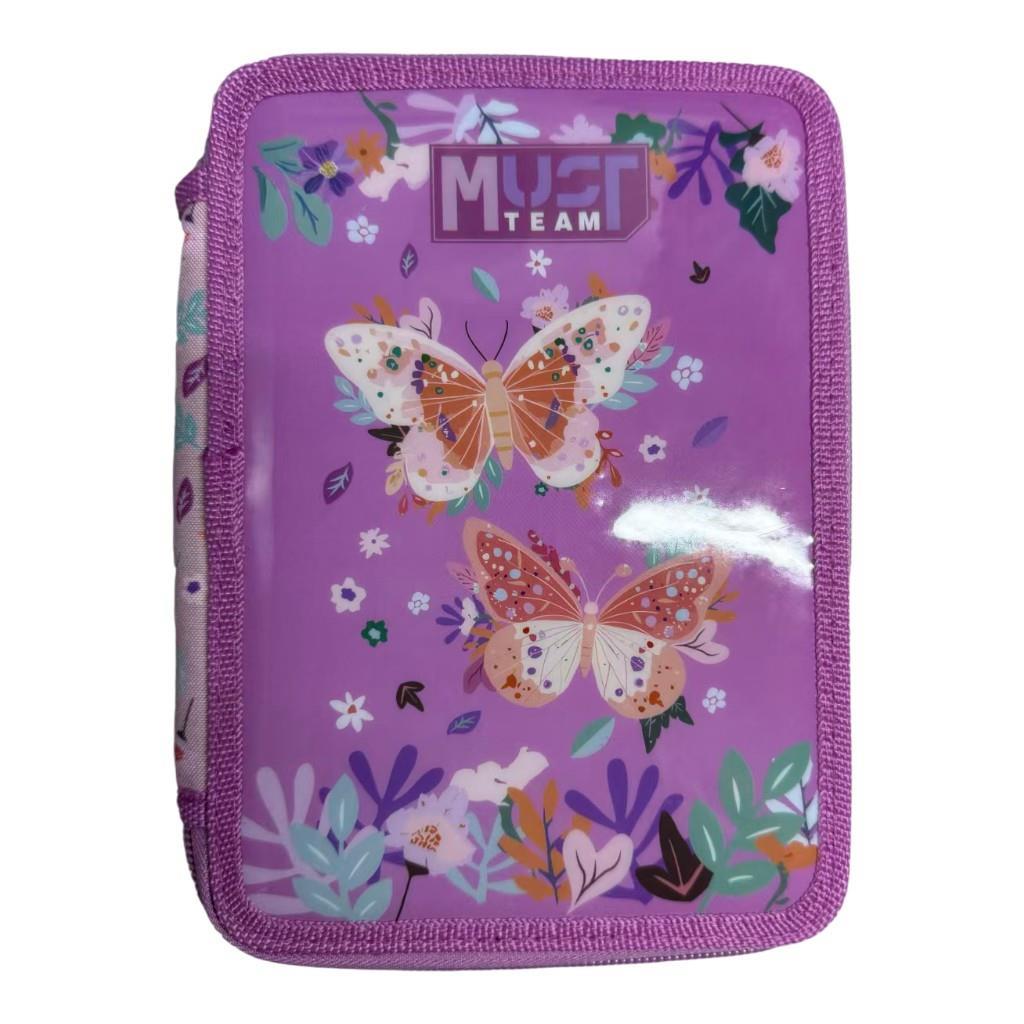 Σχολική Κασετίνα Διπλή Γεμάτη Must Team Butterflies Lilac