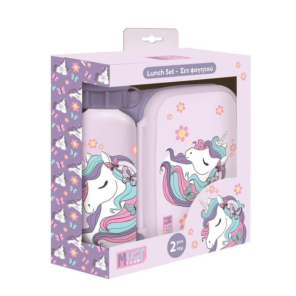 Σετ Φαγητού Must Team Lovely Unicorn Φαγητοδοχείο 800ml-Παγούρι Αλουμινίου 500ml